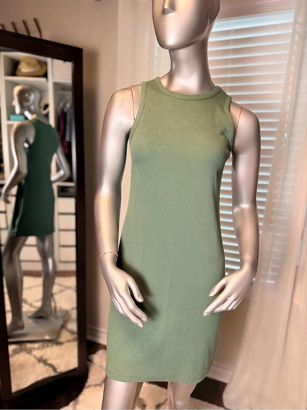 A New Day Green Sage Ribbed Knit Tank MiniDress Womens Small Cotton Blend